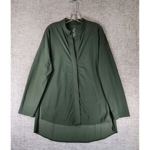 ADAY Something Borrowed Mandarin Collar Shirt Womens XL Moss Green Travel Snap